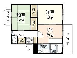 第二酒井ビル 2階2DKの間取り