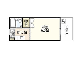 ライフワン美の里Two 2階ワンルームの間取り