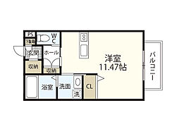 シャーメゾン笹村 2階ワンルームの間取り