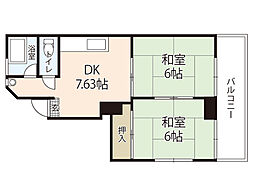 中元ビル 2階2DKの間取り