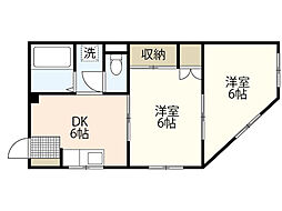 グレージュビル 3階2DKの間取り