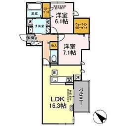 グランフィールド・イオ 1階2LDKの間取り