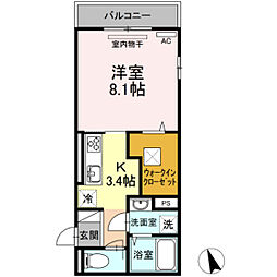 ロワジール 1階1Kの間取り