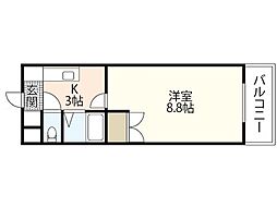 ウイル緑井 2階1Kの間取り