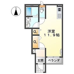 アルフォート中央 1階ワンルームの間取り