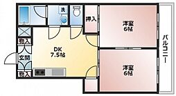 コーポ躍場 3階2DKの間取り