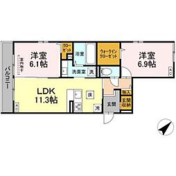プレミア西条中央A棟 1階2LDKの間取り