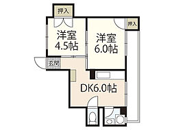 秋田マンション 4階2DKの間取り