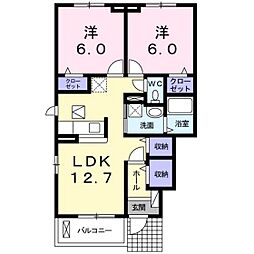 アークガーデン　I 1階2LDKの間取り