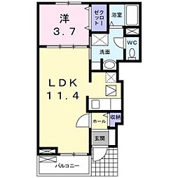 リトル・ノアC 1階1LDKの間取り