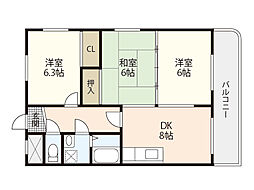 第2大上ビル 3階3DKの間取り