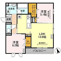 Wisteria寺家 2階2LDKの間取り