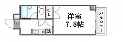 ドミールウエスト 3階1Kの間取り