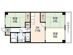 コーポ井口台 4階3DKの間取り