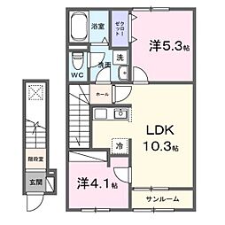 グレイスコートB 2階2LDKの間取り