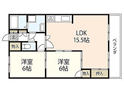 シャルム肥後 1階2LDKの間取り
