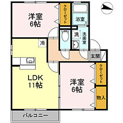 パーク・ボヌール　A棟 2階2LDKの間取り