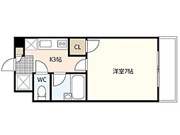レジャンデールII 3階1Kの間取り