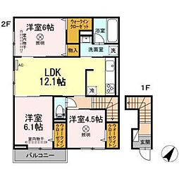 クレール花 2階3LDKの間取り