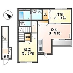 スターテラス長楽寺 2階2DKの間取り