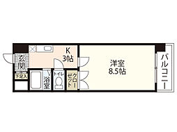 スクールハイツ陽光 6階1Kの間取り