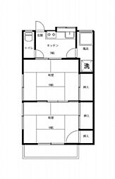 西本アパート 2階2Kの間取り