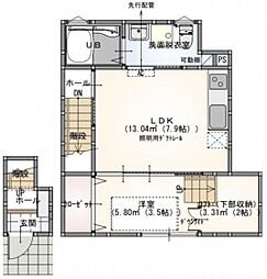 s.a.box寺家B棟 2階1LDKの間取り