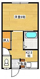 若葉荘 1階1Kの間取り