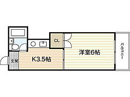 ヴィラ翠町 1階1Kの間取り