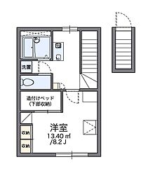 レオパレスヴィラアンソレイユ 2階1Kの間取り
