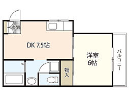 ジュネスムナカタ 2階1DKの間取り