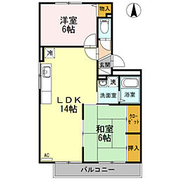 ハイカムール玉木 3階2LDKの間取り