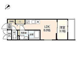 S-MOVE庚午北 4階1LDKの間取り