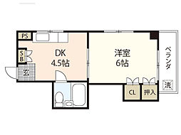 ヴィラ大州通り 7階1DKの間取り