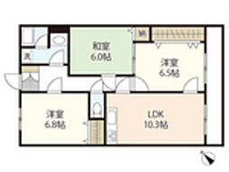 グランボヌール上安 1階3LDKの間取り