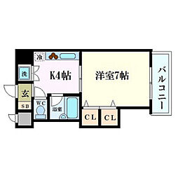 ベルレージュ二葉の里 8階1Kの間取り