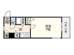 第6野地ビル 4階1Kの間取り
