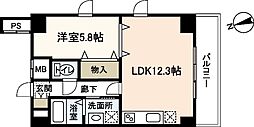 パレグレース中筋 9階1LDKの間取り