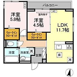 アルカディア中山 2LDKの間取図画像