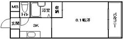 カーサ幸 1Kの間取図画像