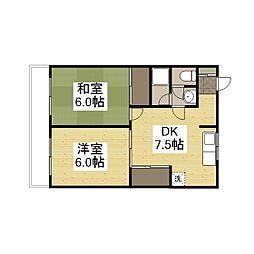 金崎ビル 2DKの間取図画像