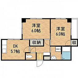 アーバンうえの第一ビル 2DKの間取図画像