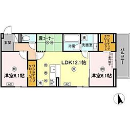 パールドブルム 2LDKの間取図画像