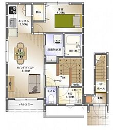 イーストヒルズG 1LDKの間取図画像