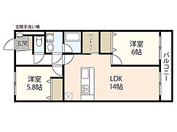 ALIVE牛田 2LDKの間取図画像