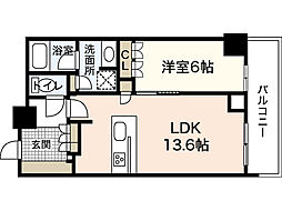 グランクロスタワー広島 1LDKの間取図画像