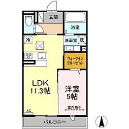 クレール楽々園 1LDKの間取図画像