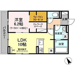 ソルイユ緑井 1LDKの間取図画像