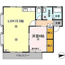 レヂデンス岡田B 1LDKの間取図画像
