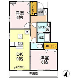 ヴィラージュB 2DKの間取図画像